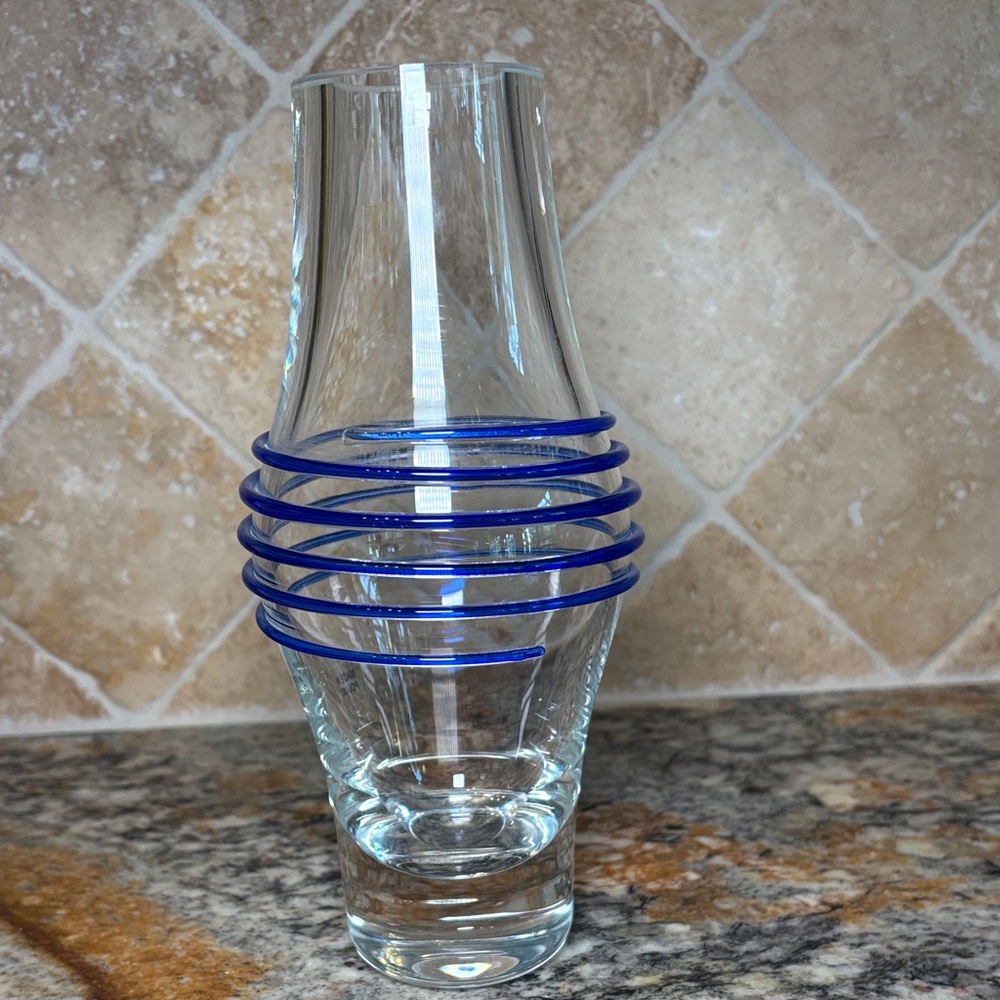 Elegant Art Glass Vase with Blue Accents